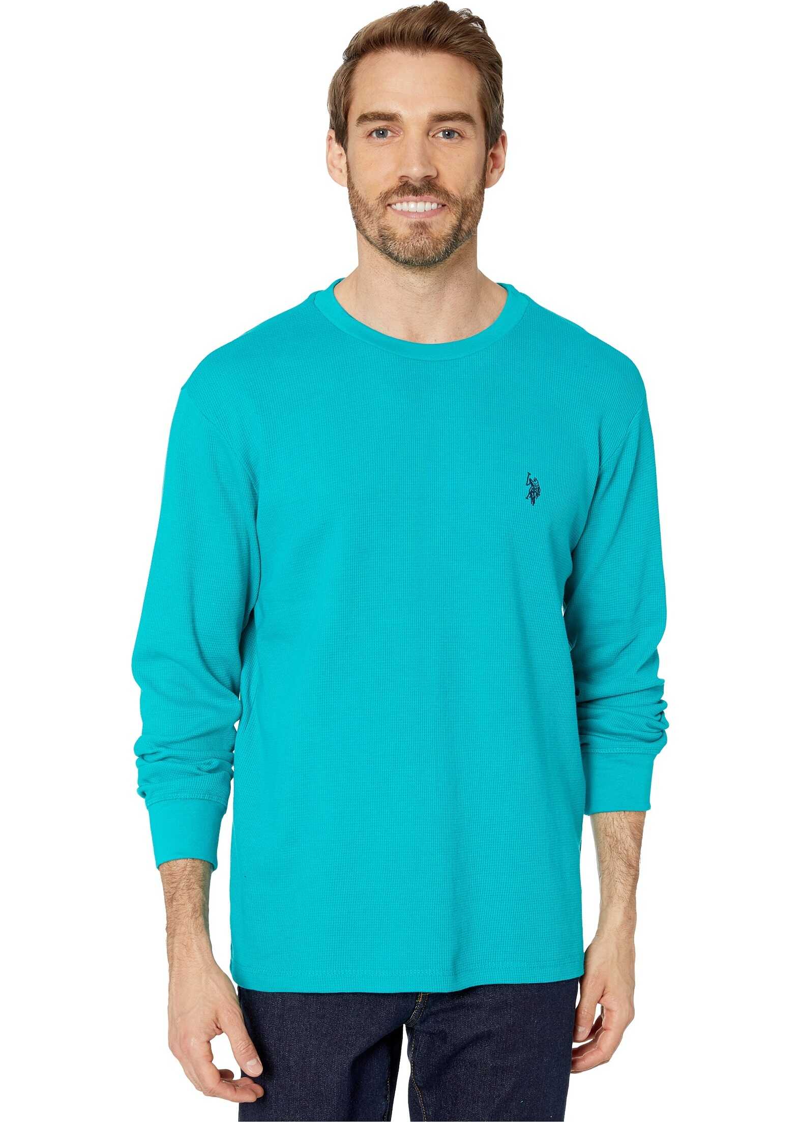 U.S. POLO ASSN. Long Sleeve Crew Neck Solid Thermal Shirt Turquoise Clash