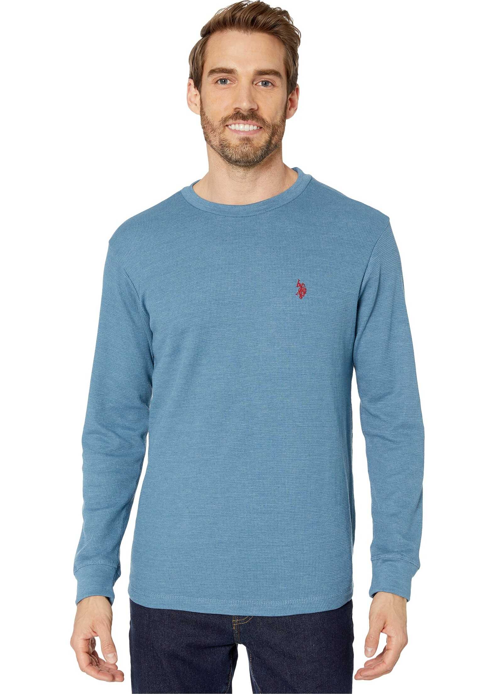 U.S. POLO ASSN. Long Sleeve Crew Neck Solid Thermal Shirt Medium Blue Heather