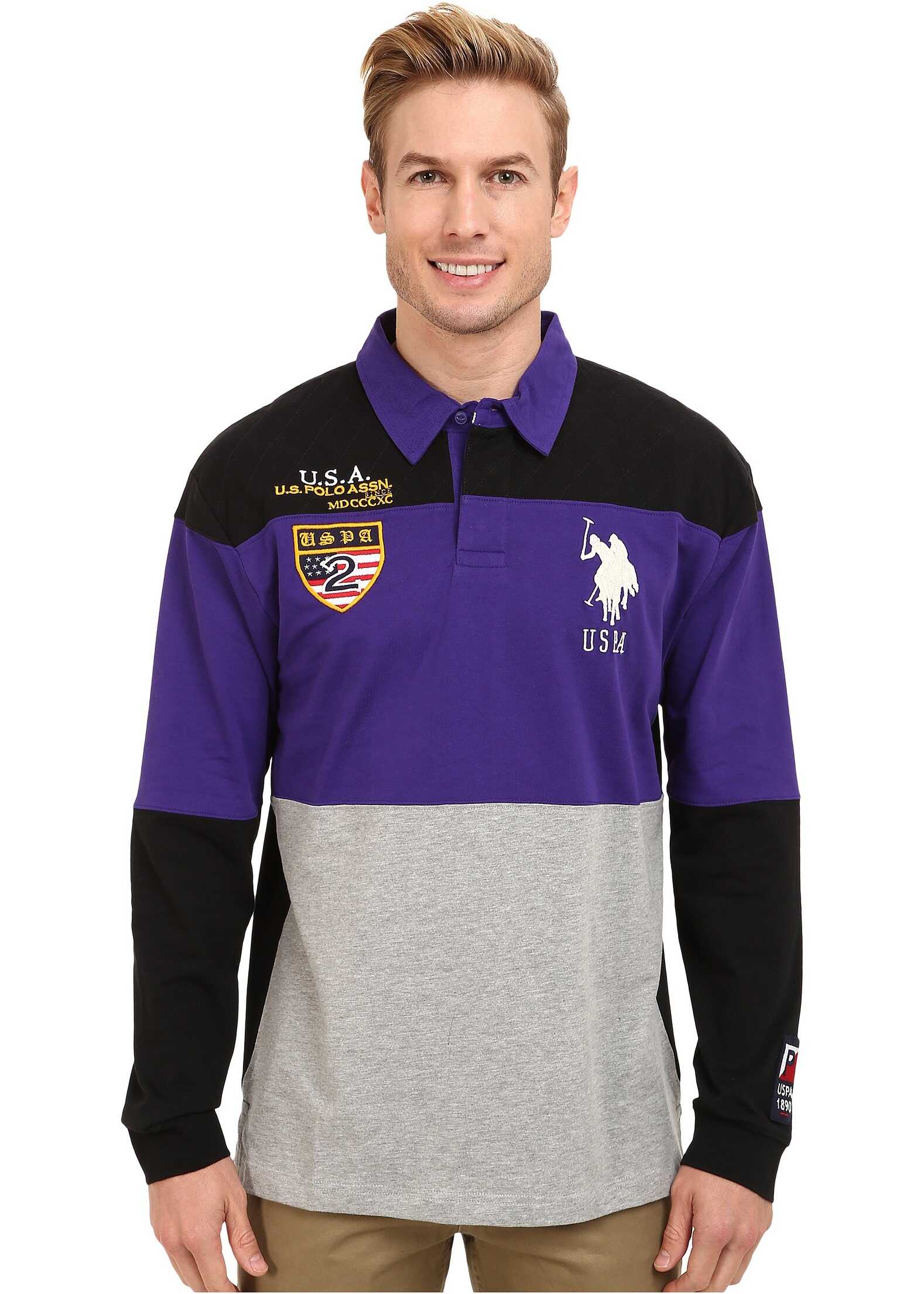Tricou U.S. POLO ASSN. Jersey Color Block Rugby Polo Dark Violet