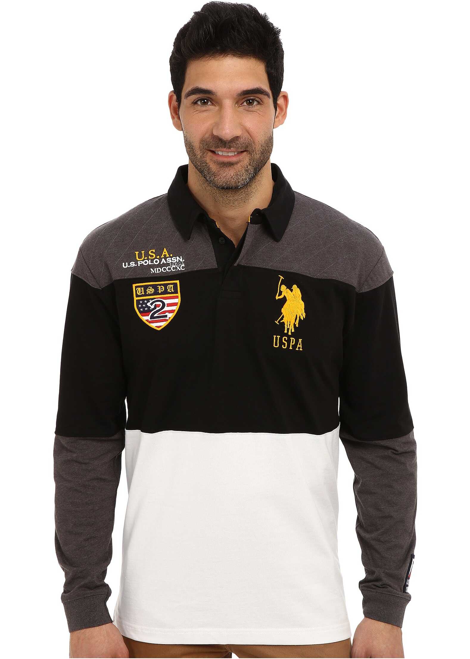 Tricou U.S. POLO ASSN. Jersey Color Block Rugby Polo Heather Dark Gray