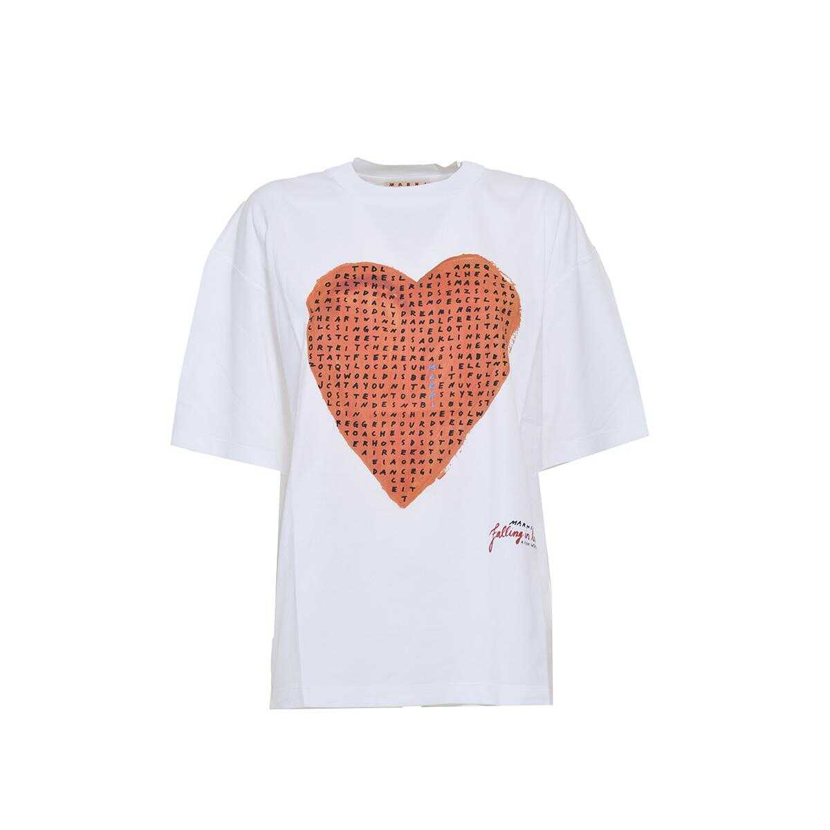 Marni MARNI White cotton T-shirt with red crucipuzzle heart print Marni RED