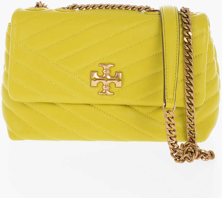 Tory Burch Quilted Leather Kira Crossbody Bag With Golden Logo Green