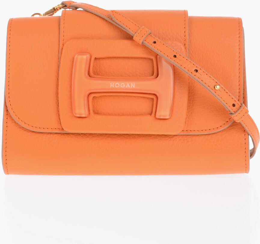 Hogan Solid Color Textured Leather Crossbody Bag Orange