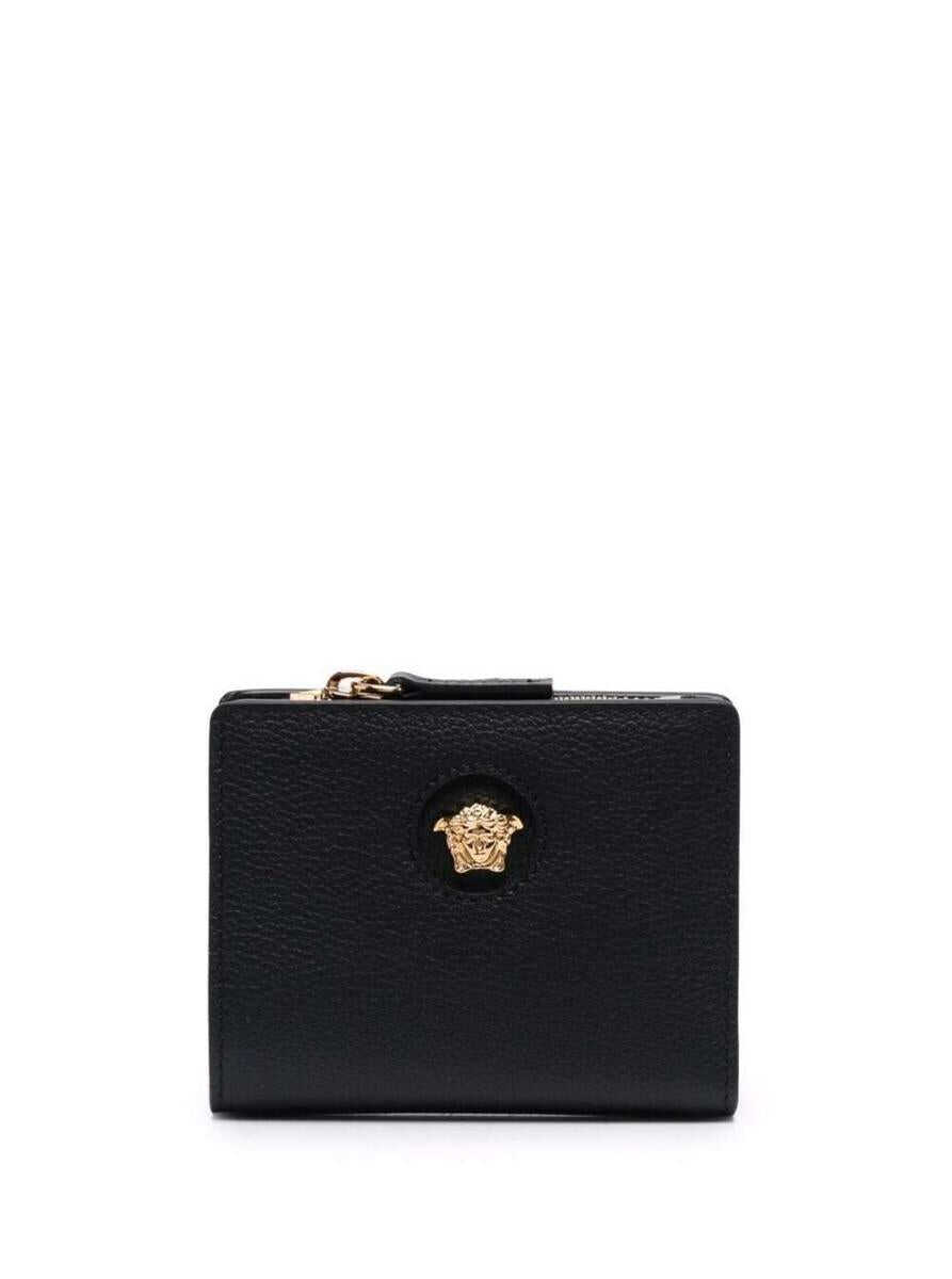 Versace Black Wallet with Medusa Patch and Snap Button in Leather Woman BLACK