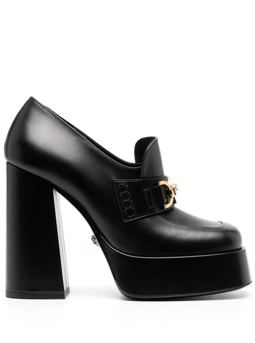 Versace Platform Loafers with Medusa Logo in Black Calf Leather Woman BLACK