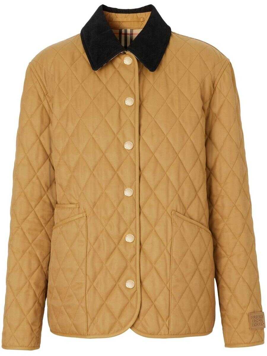 Burberry Burberry corduroy-collar diamond-quilted jacket CAMEL