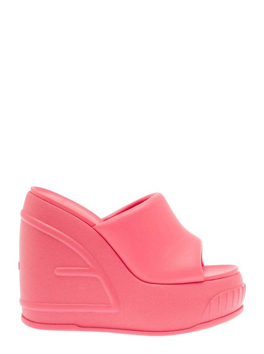Fendi Pink Platform Slides with Embossed Oversized FF Pattern in Leather Woman PINK