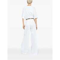 Pantaloni casual Dolce & Gabbana Dama - Pantaloni casual Dolce & Gabbana White Palazzo Pants With Logo Detail In Stretch Cotton Woman WHITE Femei (BM 12388947) - B-mall.ro