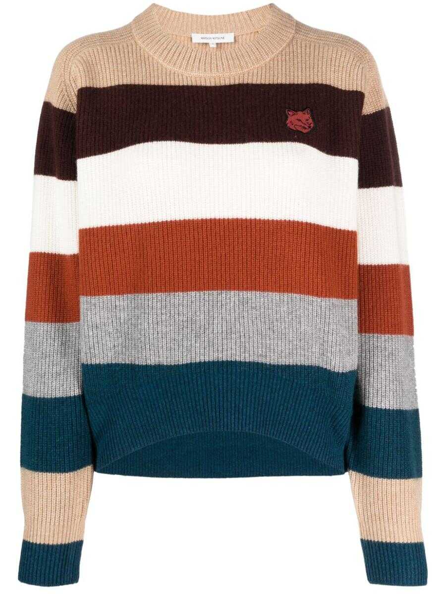 MAISON KITSUNÉ MAISON KITSUNÉ TONAL FOX HEAD PATCH COMFORT RIBBED JUMPER WITH ST CLOTHING MULTICOLOUR