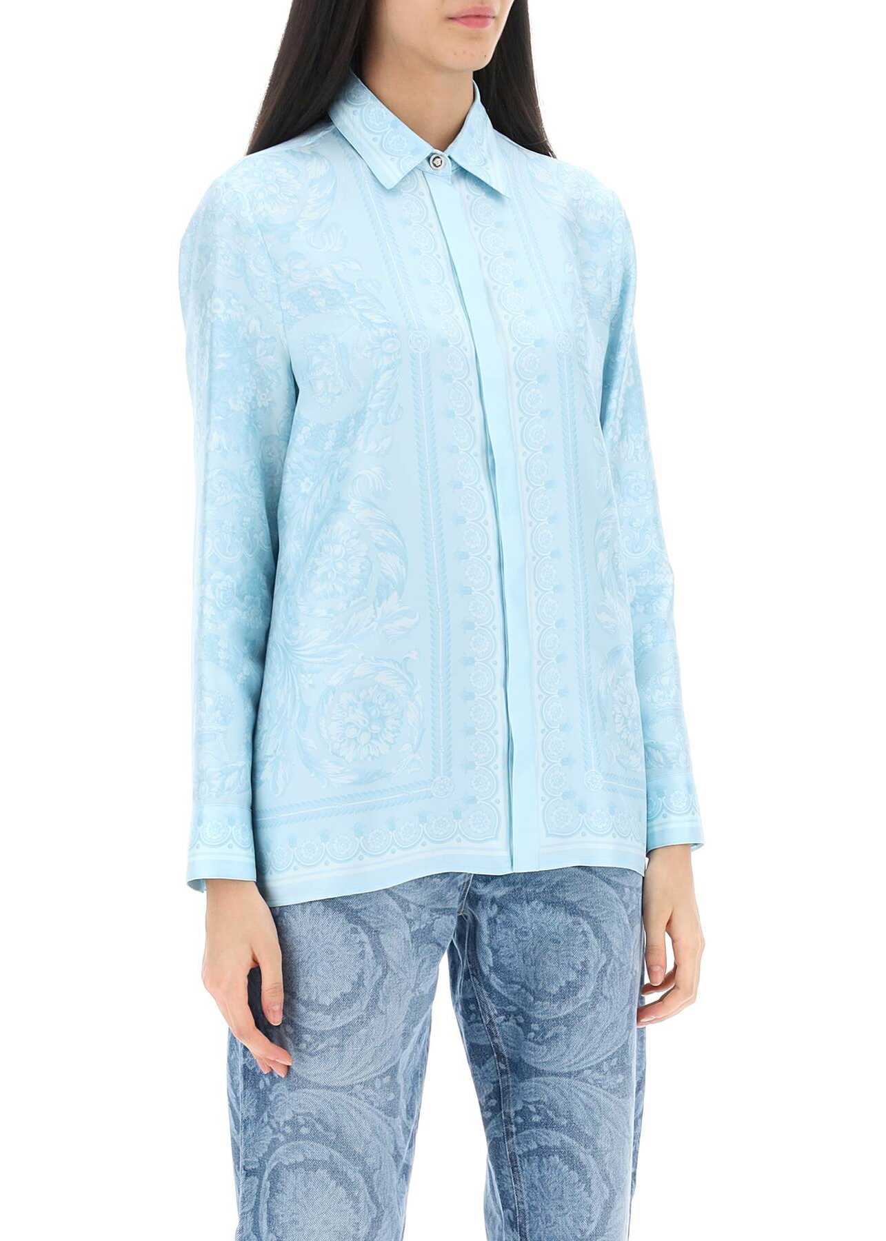 Versace Barocco Shirt In Crepe De Chine PALE BLUE