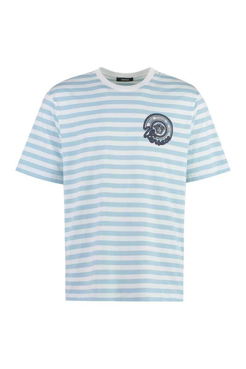 Versace VERSACE STRIPED COTTON T-SHIRT BLUE