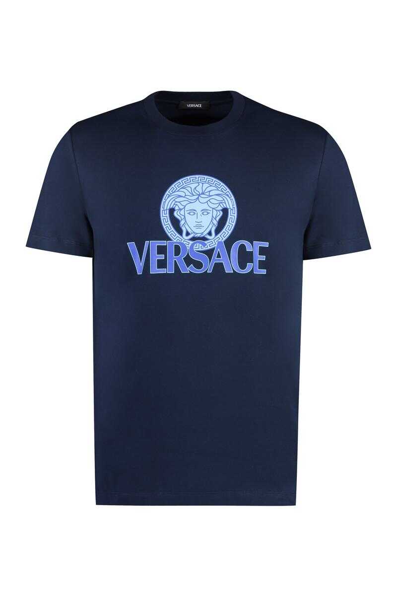 Versace VERSACE PRINTED COTTON T-SHIRT BLUE