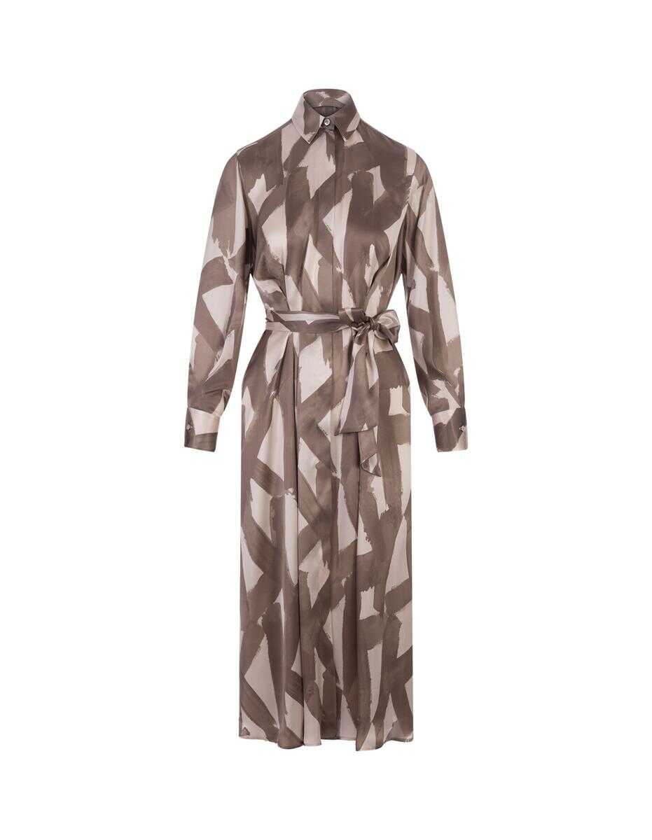 KITON KITON Taupe Printed Silk Shirt Dress BROWN