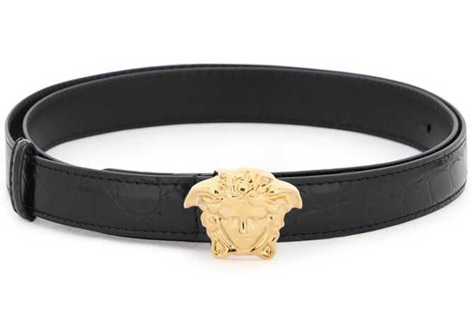Versace La Medusa Croco-Embossed Belt BLACK VERSACE GOLD