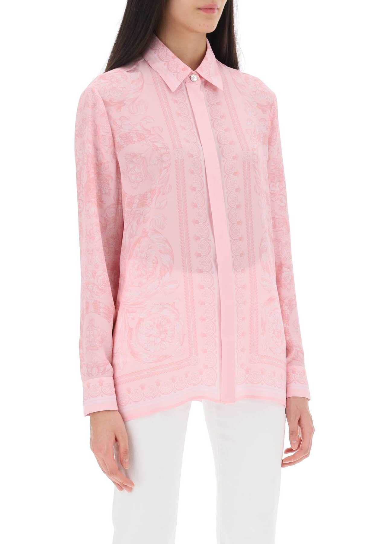 Versace Barocco Shirt In Crepe De Chine PALE PINK