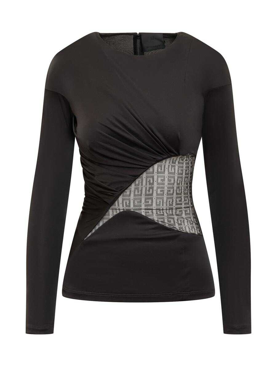 Givenchy GIVENCHY Draped Jersey and Lace Top 4G BLACK