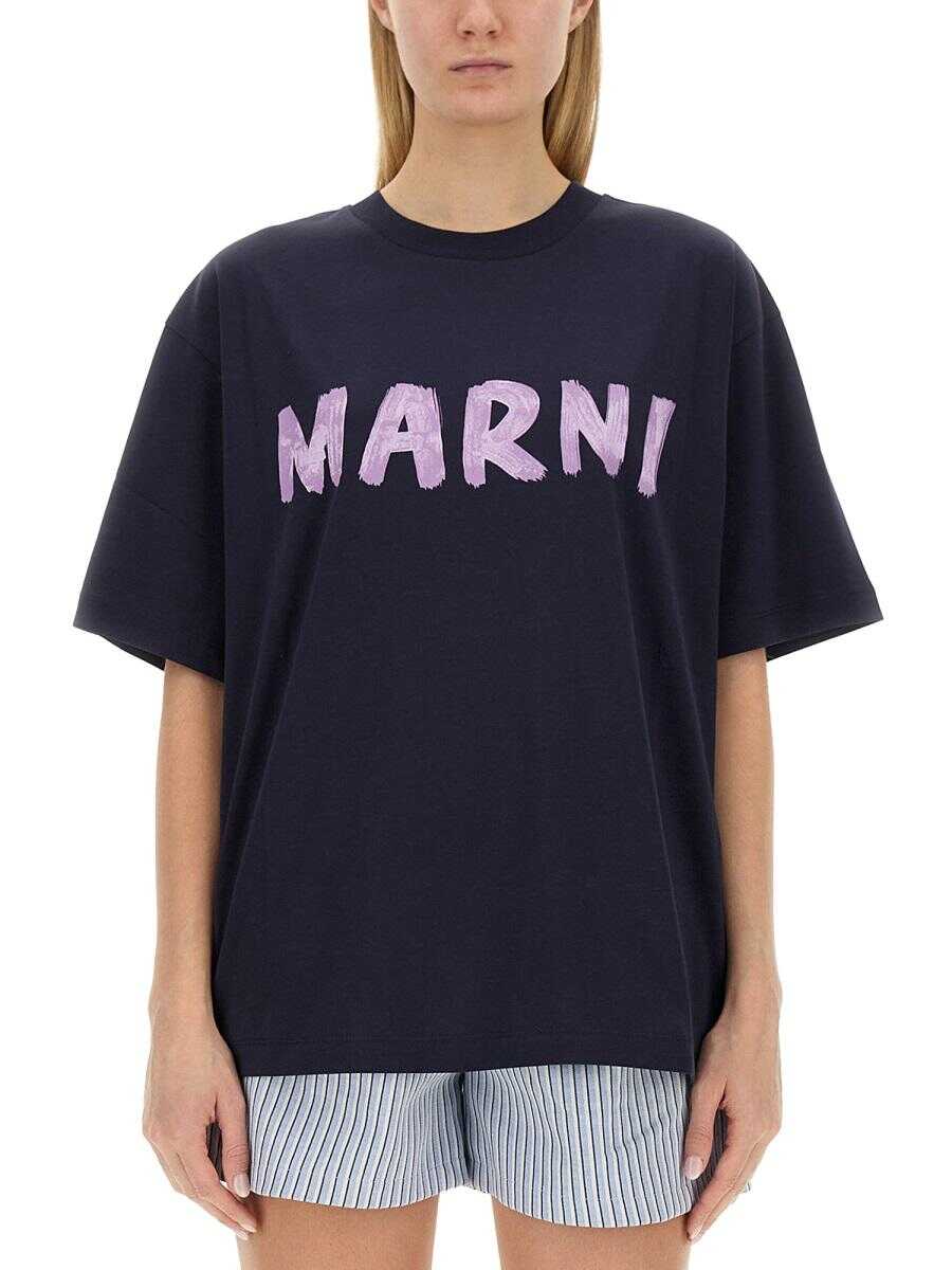 Marni MARNI T-SHIRT WITH LOGO BLUE