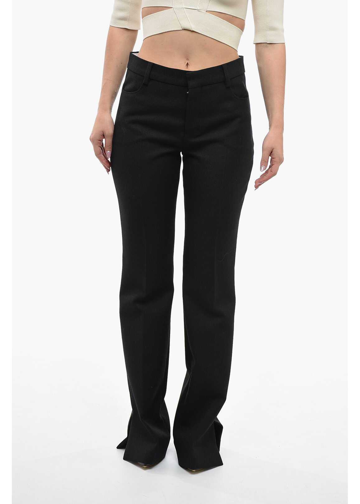 AMI ALEXANDRE MATTIUSSI Virgin Wool Flared Trousers With One-Front Pleat Black