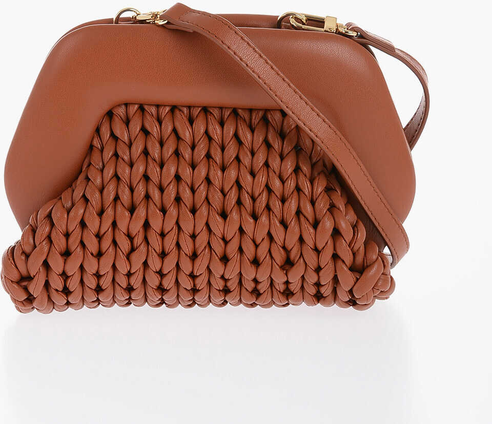 THEMOIRè Braided Faux Leather Gea Clutch With Removable Shoulder Stra Brown