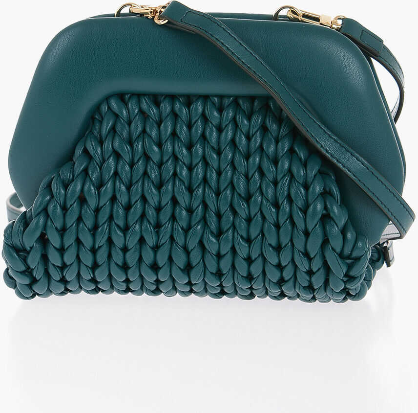 THEMOIRè Braided Faux Leather Gea Clutch With Removable Shoulder Stra Blue