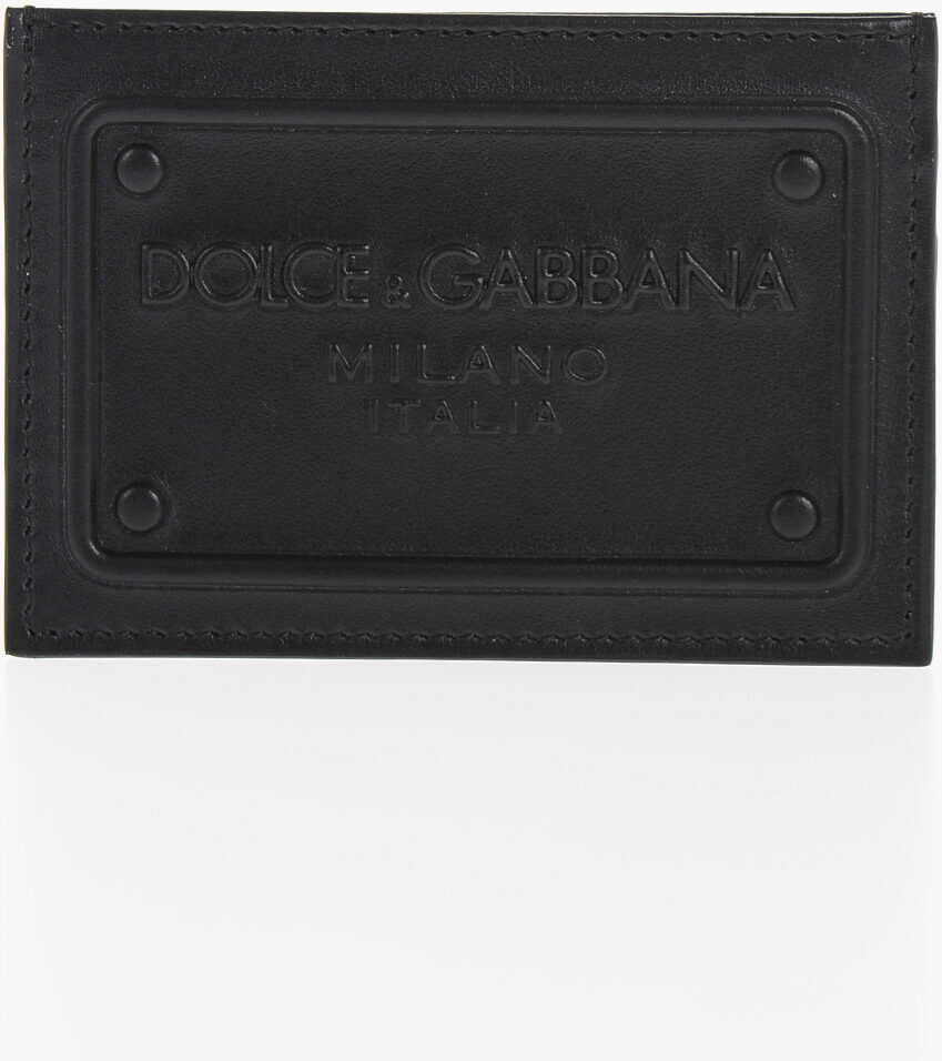 Dolce & Gabbana Solid Color Leather Card Holder With Embossed Logo Black