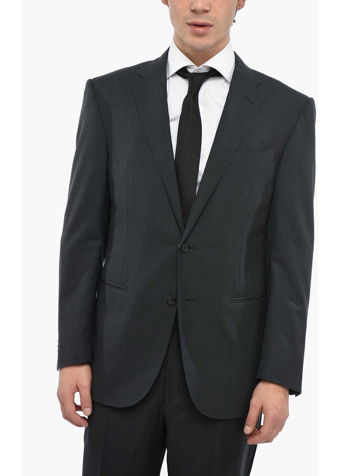 CORNELIANI Lined Single Breasted Leader Wool Blazer With Jetted Pockets Gray b-mall.ro