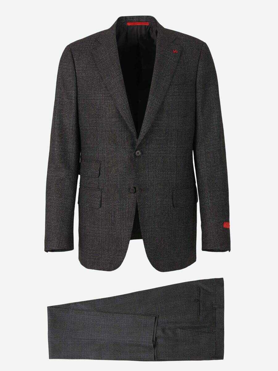ISAIA ISAIA CHECK MOTIF SUIT DARK GREY AND LIGHT BLUE