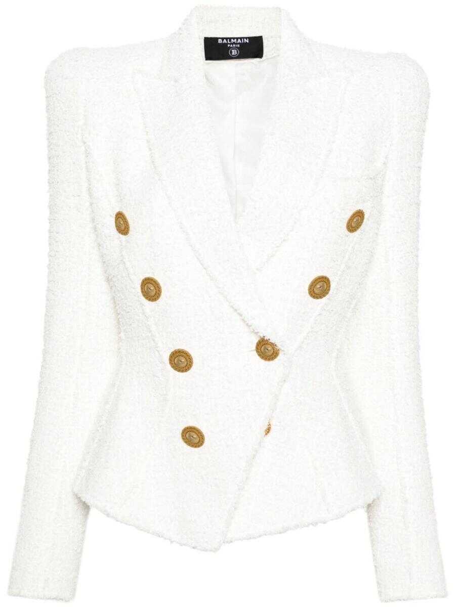 Poze Balmain BALMAIN Double-breasted tweed blazer WHITE b-mall.ro 