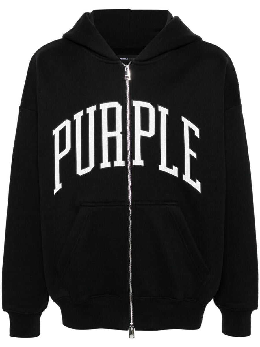 PURPLE BRAND PURPLE BRAND Logo cotton full zip hoodie BLACK