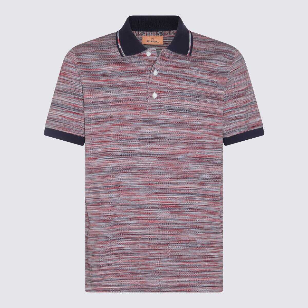 MISSONI BEACHWEAR MISSONI RED COTTON POLO SHIRT RED AND BLUE SPACE DYED