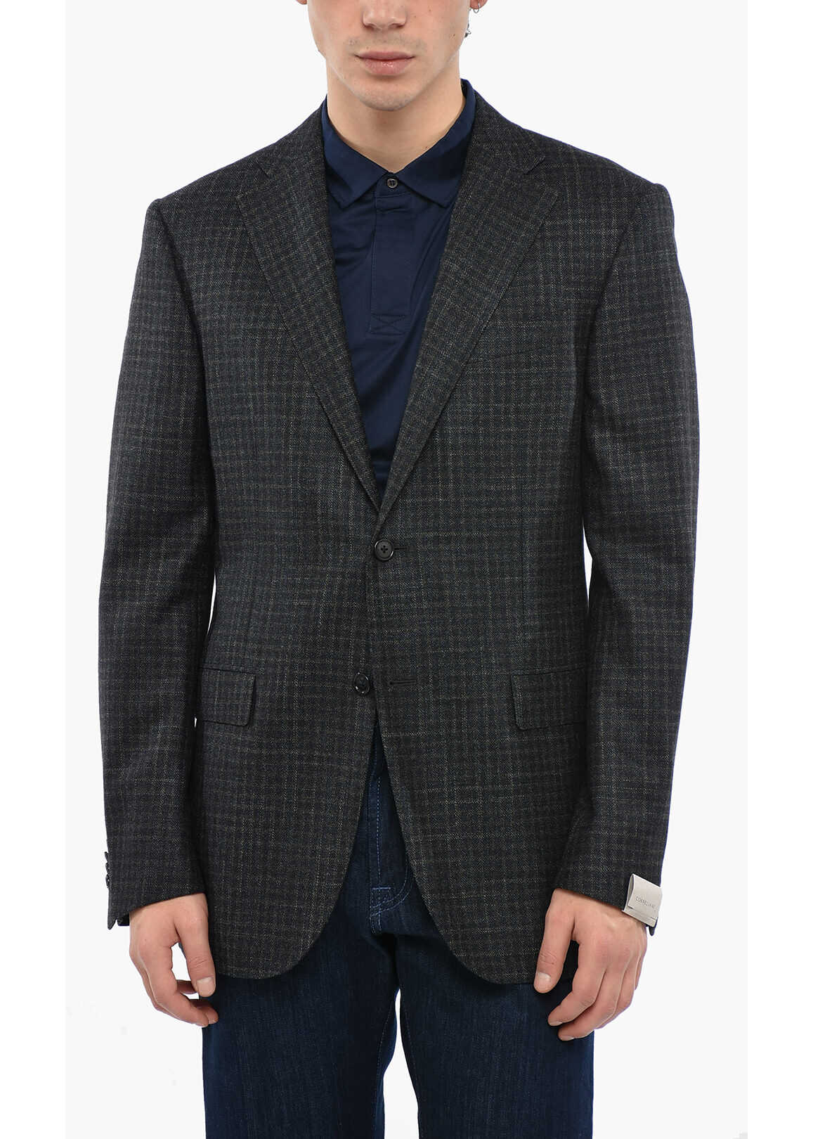 CORNELIANI Wool And Linen Blazer With Check Pattern Green And