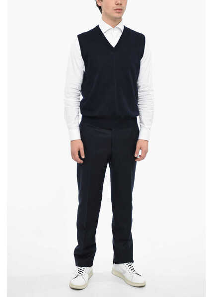 Veste costum CORNELIANI V Neck Jacquard Virgin Wool Vest Blue Barbati (BM 12426351) 4