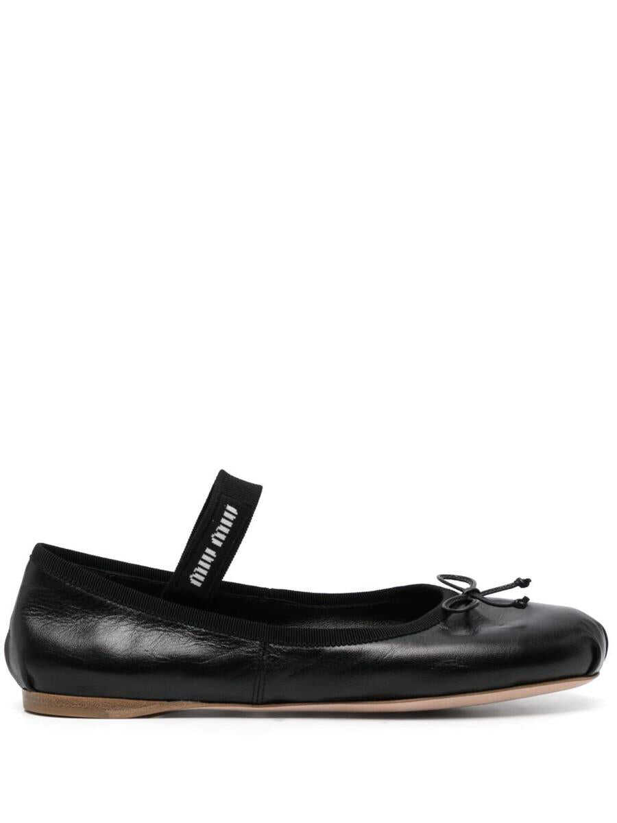 Miu Miu MIU MIU logo-print leather ballerina shoes NERO