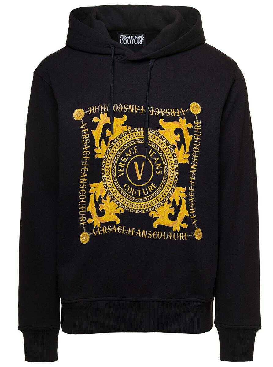Versace Jeans Couture Hoodie with Baroque Logo Print in Black Cotton Woman BLACK