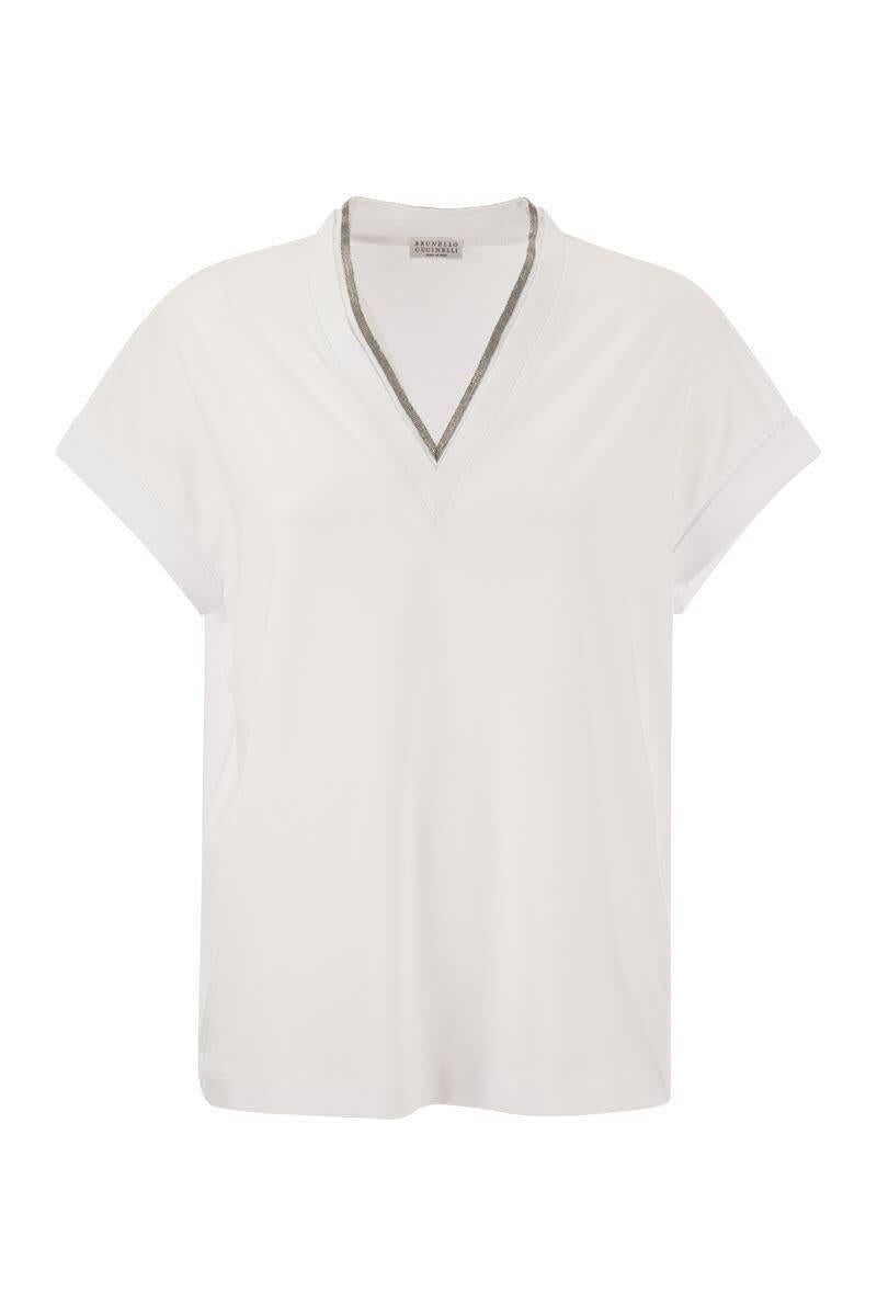 Brunello Cucinelli BRUNELLO CUCINELLI Stretch cotton jersey T-shirt with precious neckline WHITE