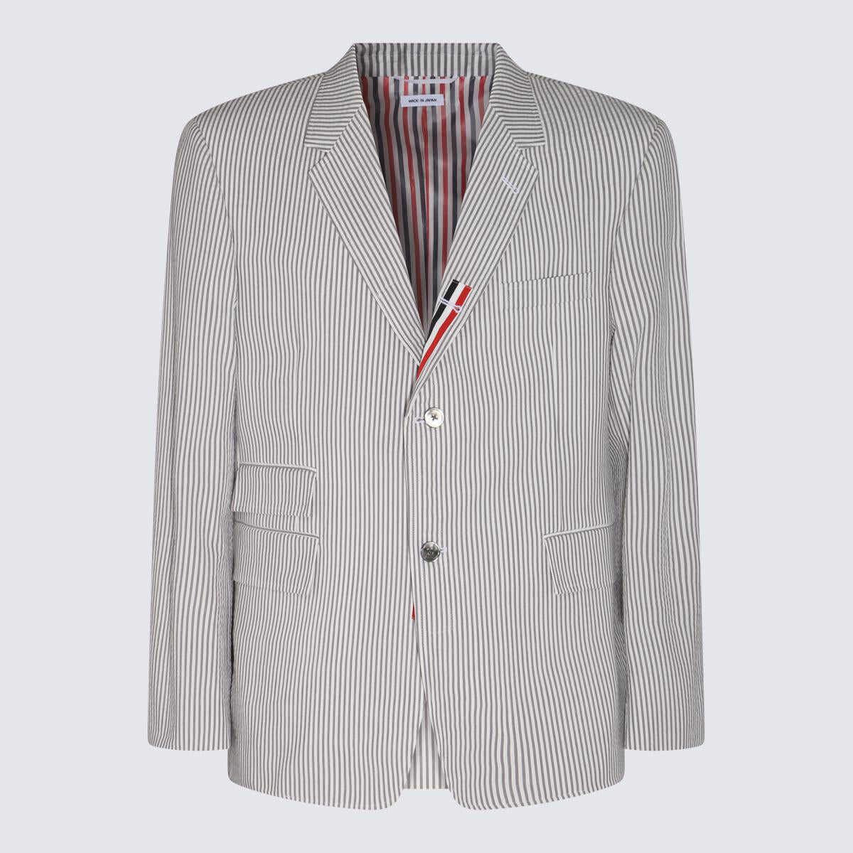 Thom Browne THOM BROWNE WHITE AND GREY COTTON BLAZER MED GREY And