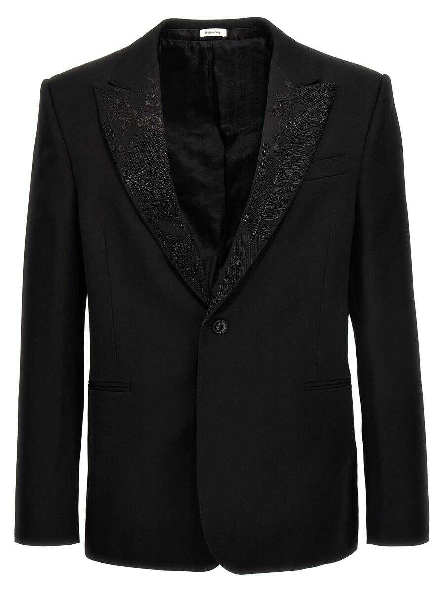 Alexander McQueen ALEXANDER MCQUEEN Embroidered lapel blazer jacket BLACK Alexander