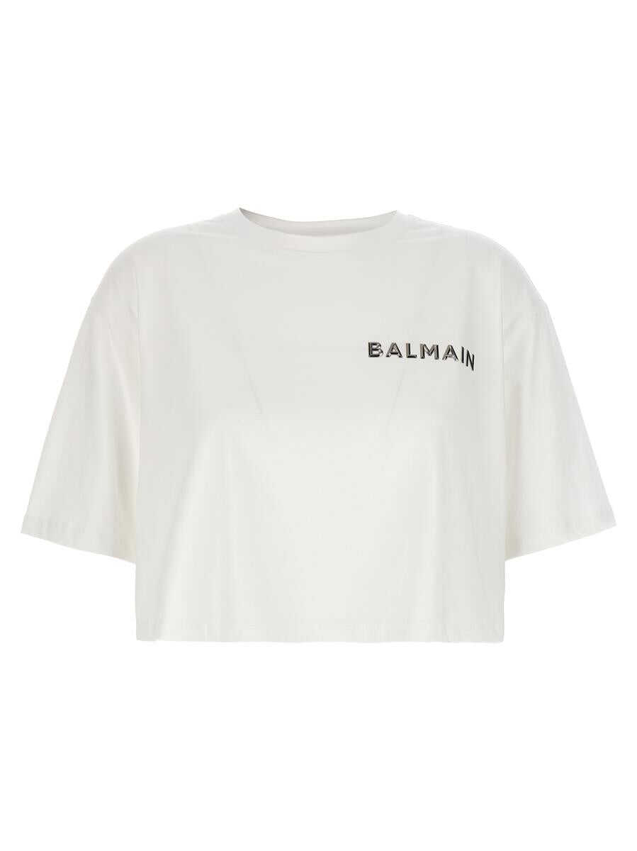 Poze Balmain BALMAIN Logo cropped T-shirt WHITE b-mall.ro 