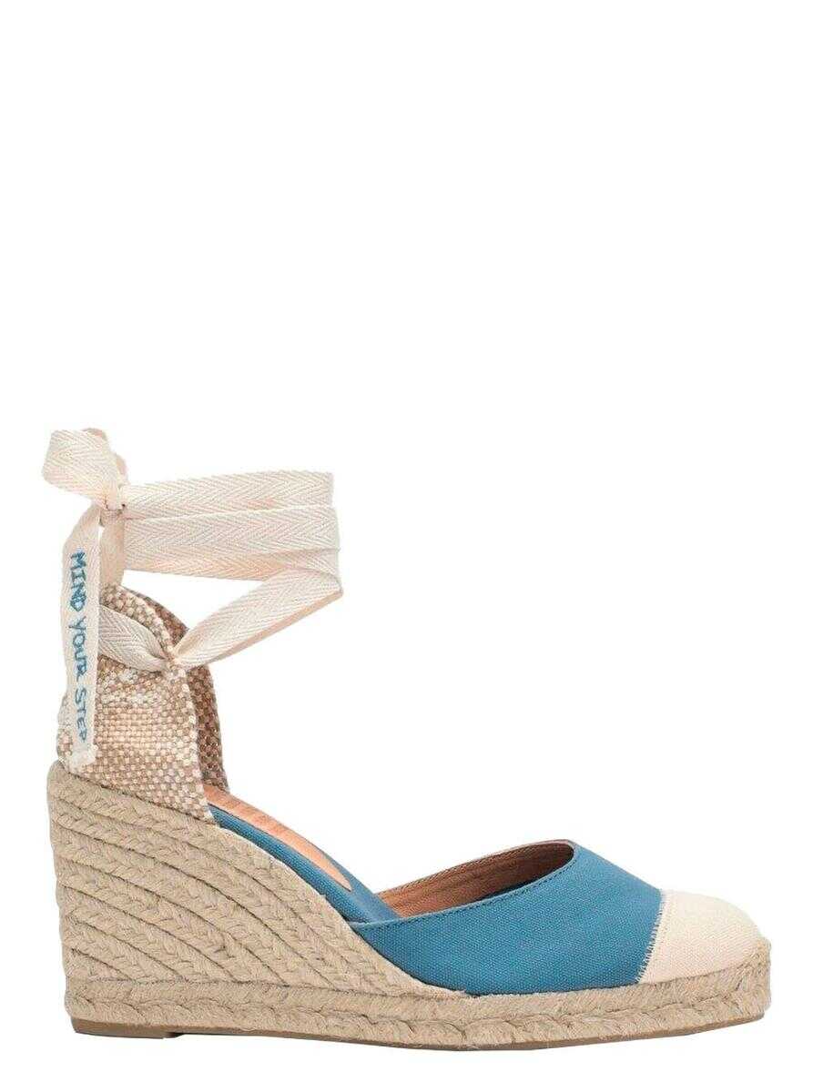 CASTAÑER Blue Espardille Carina Sandals with Wedge Heel in Cotton Woman BLUE
