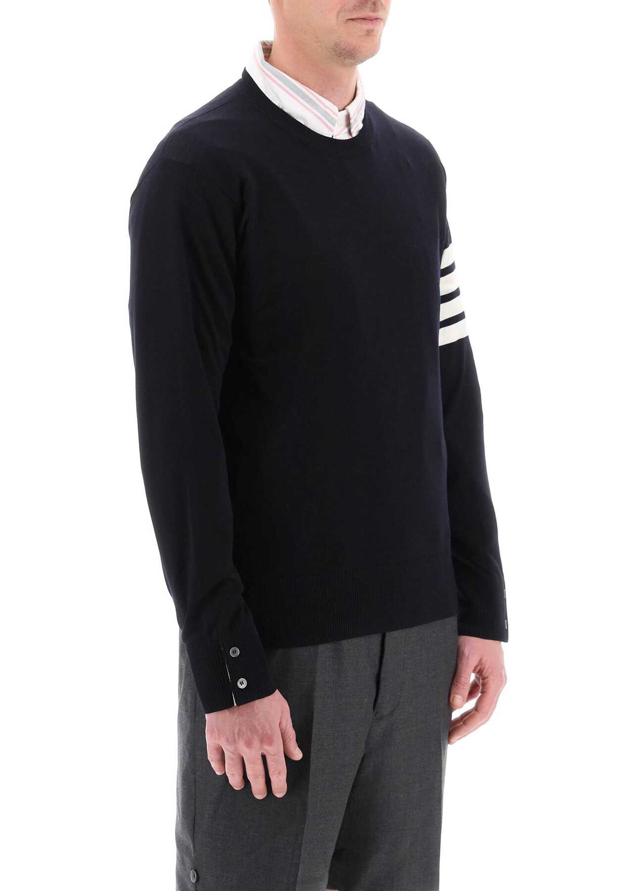 Thom Browne Fine Merino Wool 4-Bar Sweater NAVY