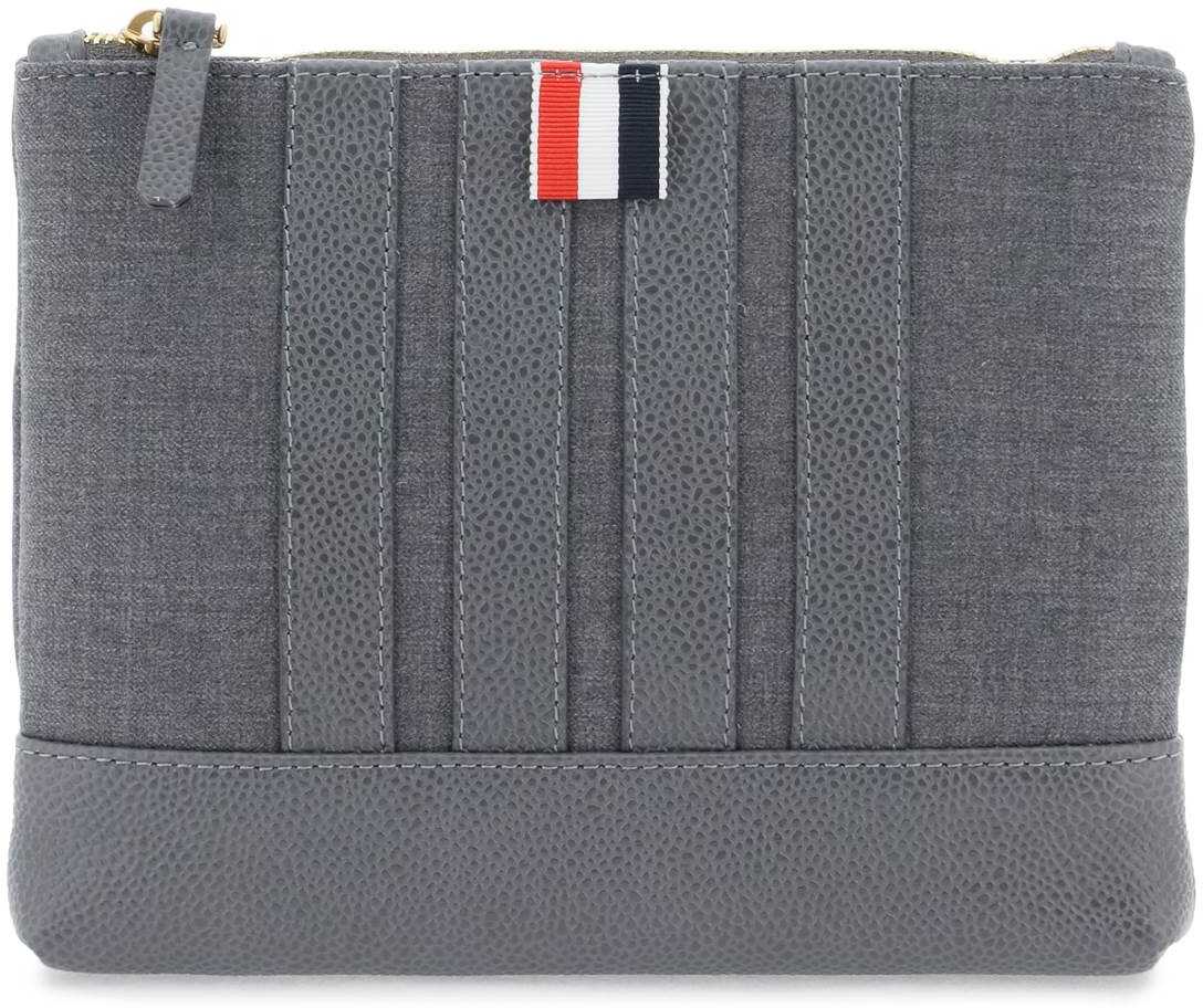 Thom Browne Wool 4-Bar Small Pouch MED GREY