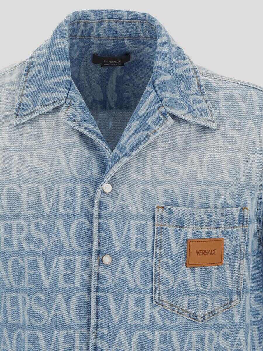 Versace Versace Logo Laser Print Denim Shirt BLUE