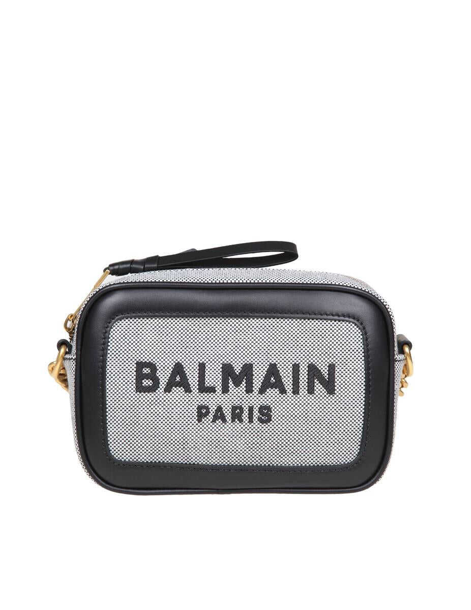 Balmain BALMAIN SHOULDER BAG IN CANVAS AND LEATHER NOIR/BLANC