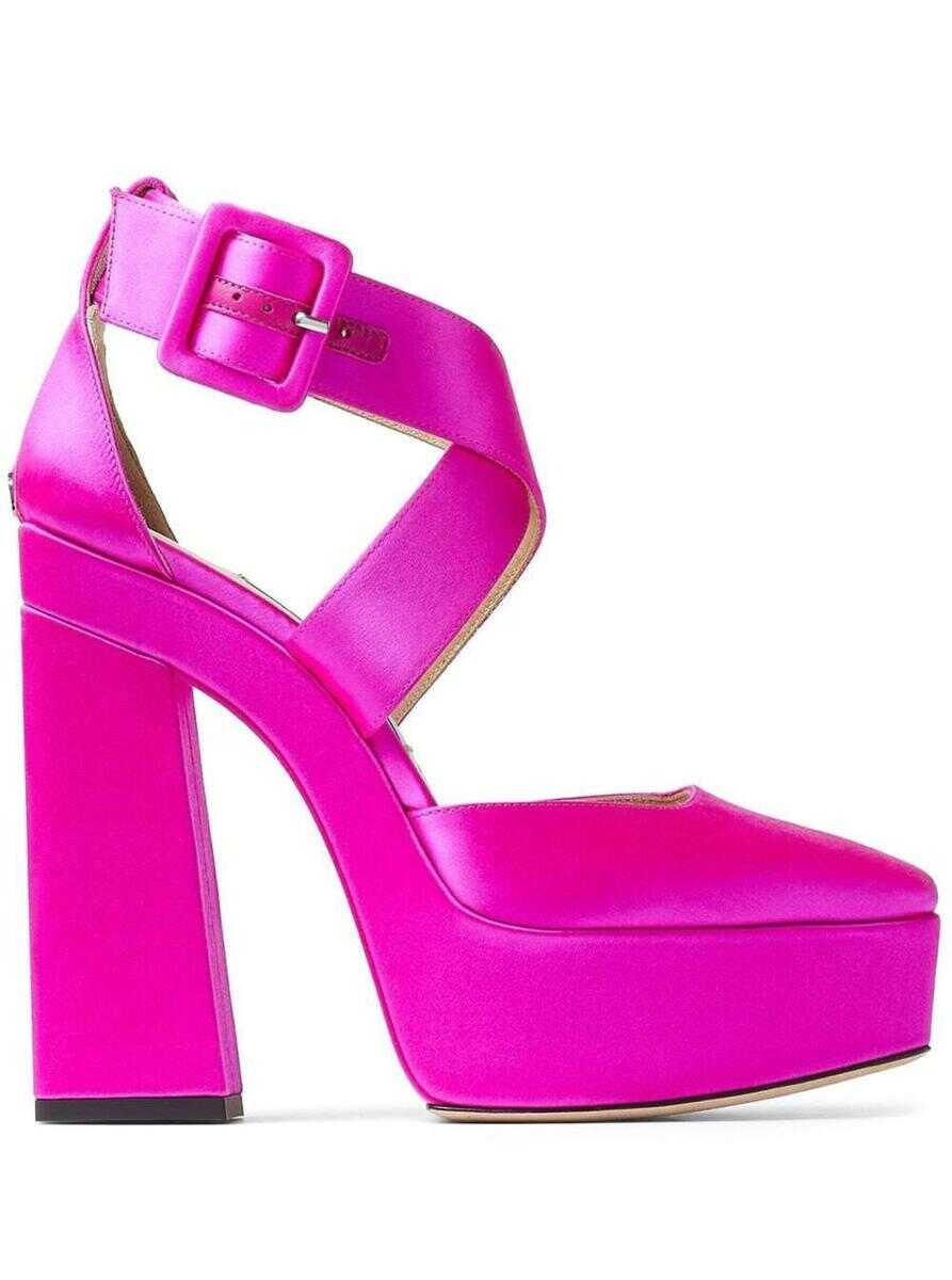 Jimmy Choo Fuchsia Pink Gian Platform Pumps in Satin and Leather Woman FUXIA