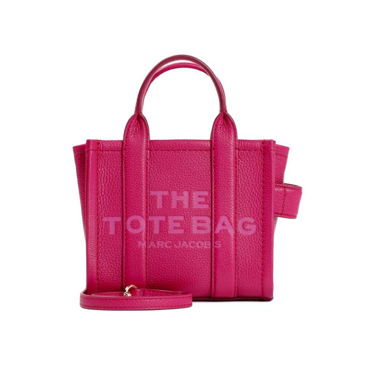 Marc Jacobs MARC JACOBS THE LEATHER MINI TOTE BAG PINK & PURPLE