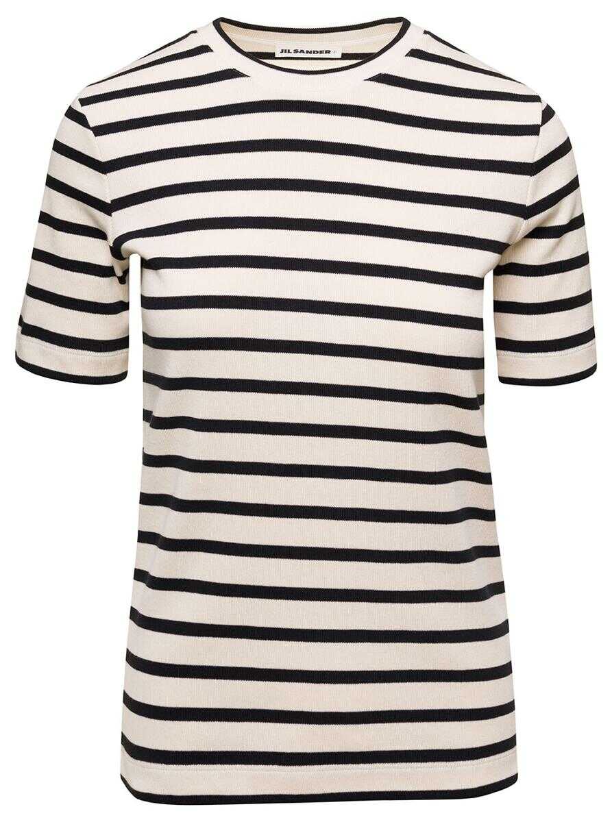Jil Sander Black and White Knitted Striped T-Shirt in Cotton Woman WHITE