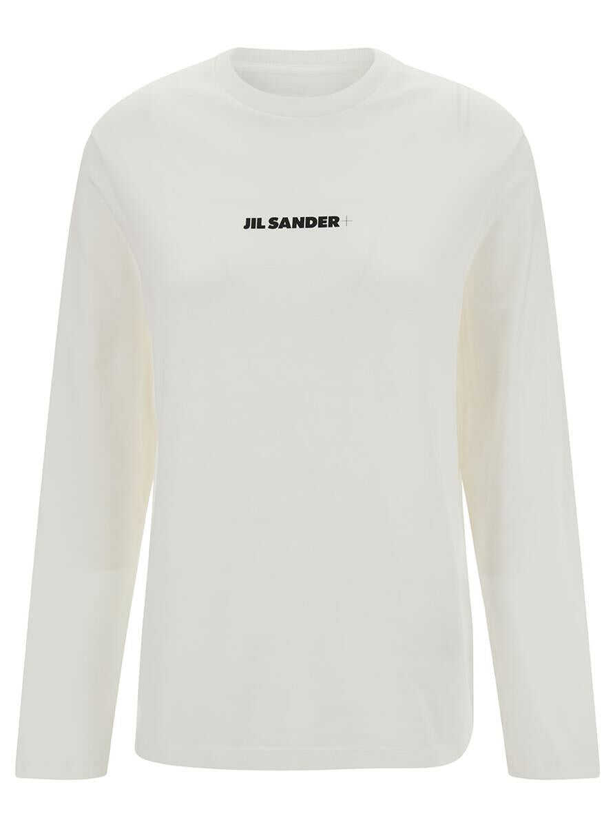 Jil Sander White Long Sleeve T-Shirt with Contrasting Logo Print in Cotton Woman WHITE