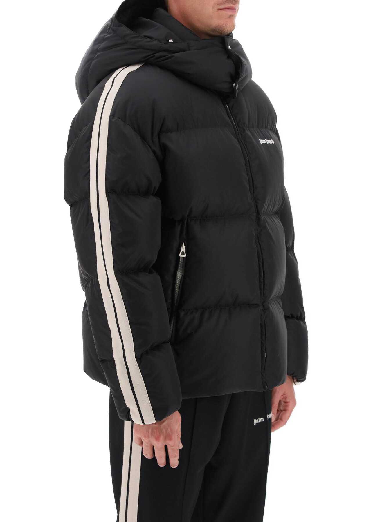 Palm Angels Hooded Puffer Jacket With Contrasting Bands BLACK WHITE