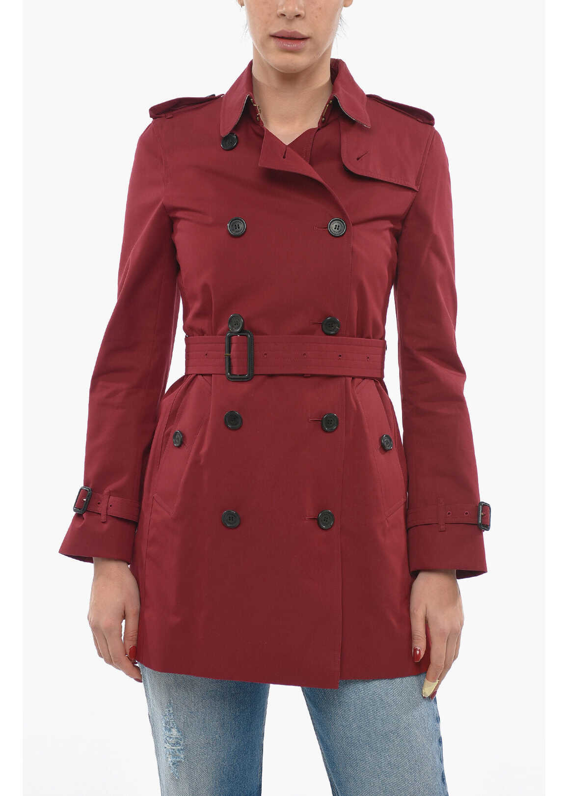 Burberry Belted Double Breasted Trench Red