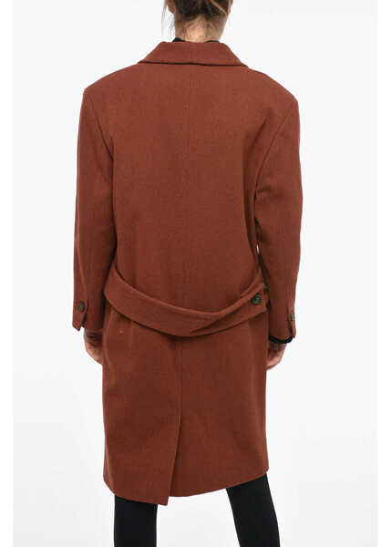 Paltoane DSQUARED2 Double Breasted Drop Shoulder Coat With Half-Belt Orange Femei (BM 12457401) 2